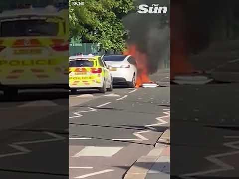 Tesla worth £44k bursts into flames after mysteriously ‘combusting’ #shorts